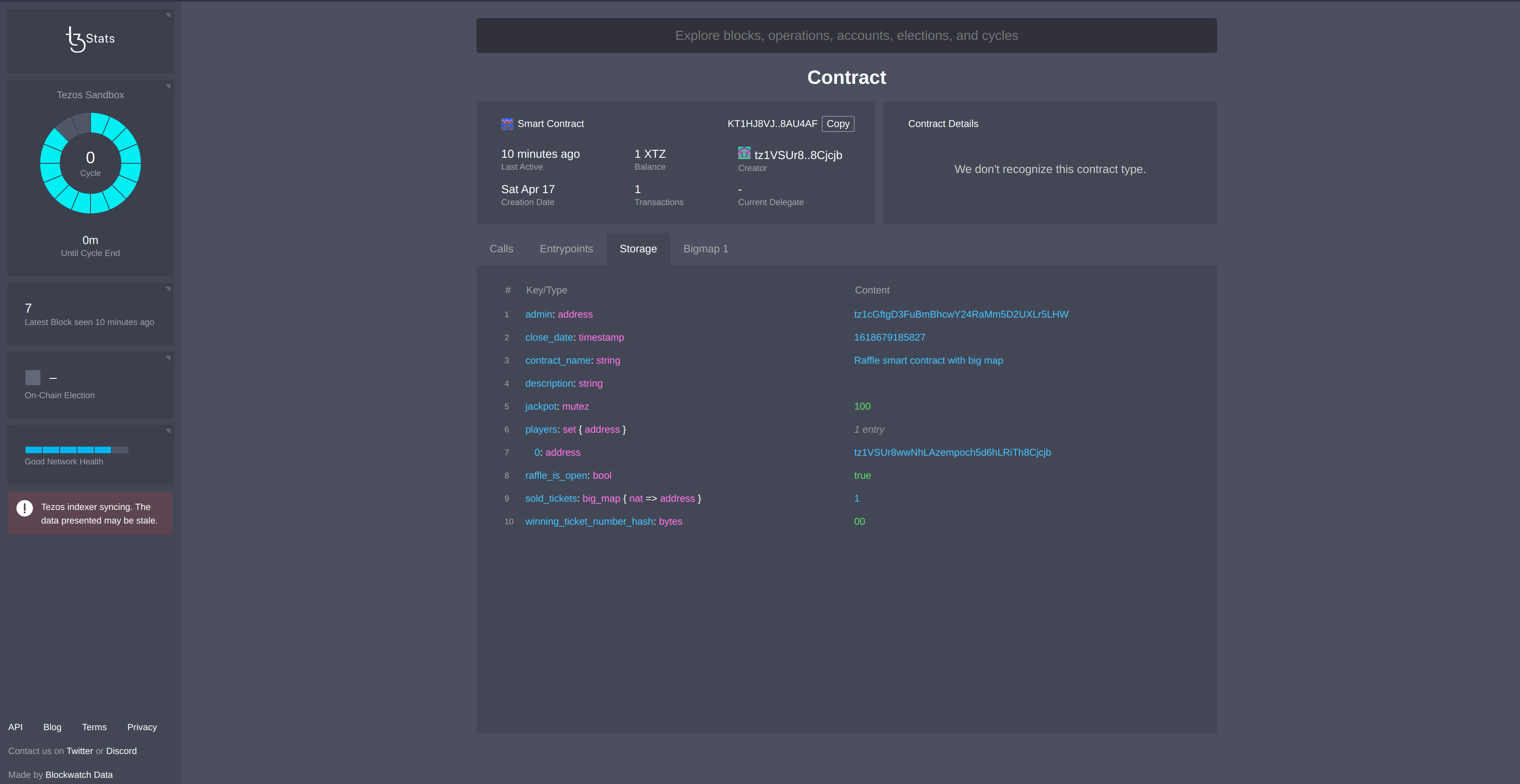 Smart contract storage page